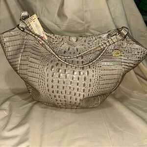 Brahmin Crocodile-Embossed Gray Tote